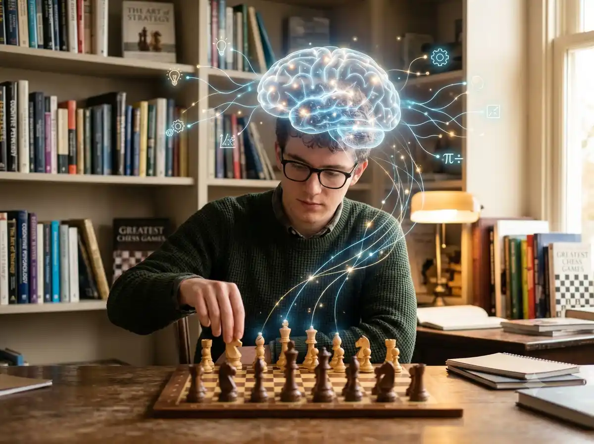 A visual representation of how chess boosts brain power and improves cognitive function.