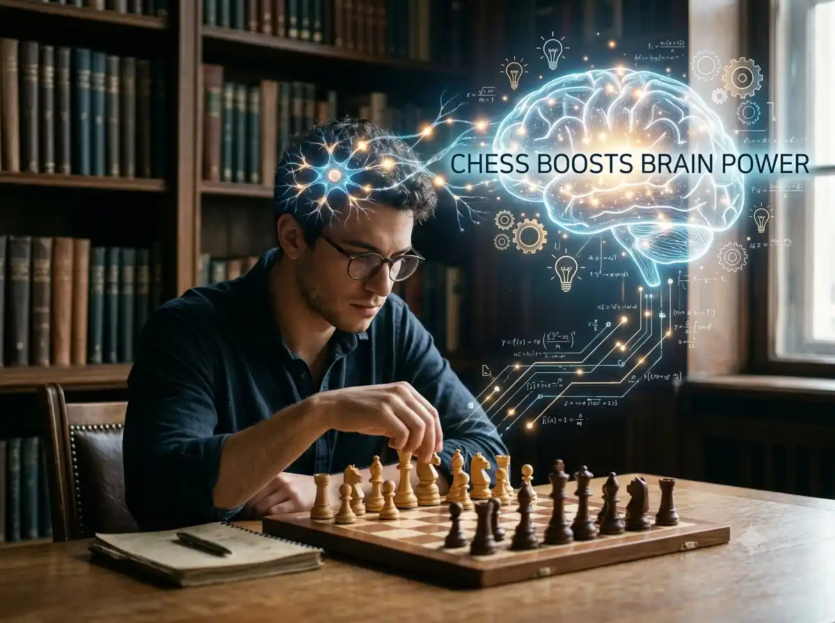 A visual representation of how chess boosts brain power and improves cognitive function.