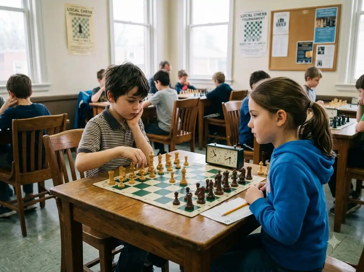 A player pressing a chess clock during a rapid chess vs classic chess tournament.